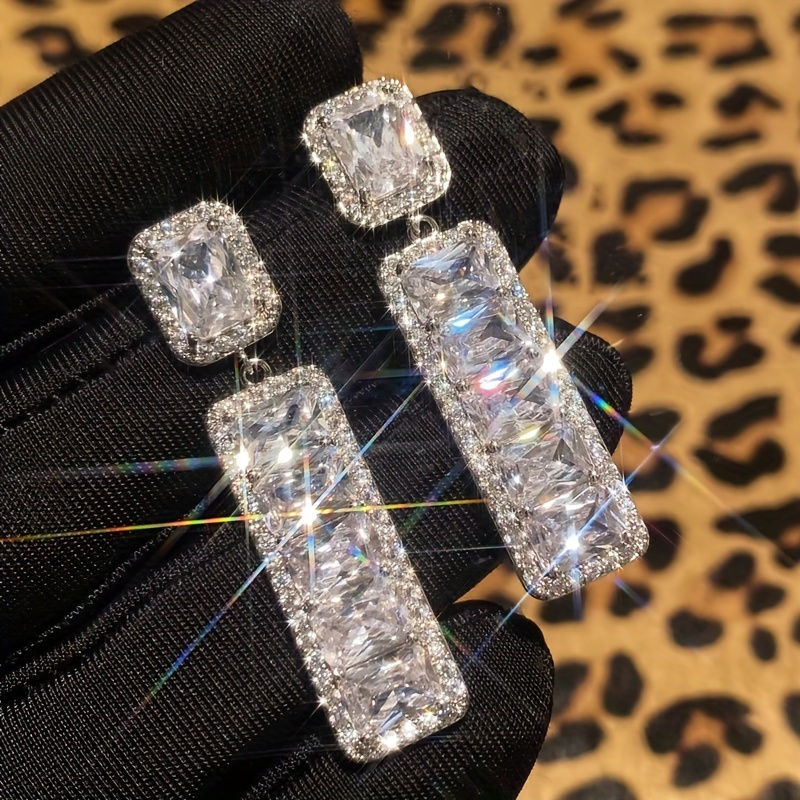 TEMU A Pair Of Luxurious And Drop Earrings For Ladies, Featuring Synthetic Zirconia Pendants, Parties, Banquets, And Vacations, A Birthday Gift For