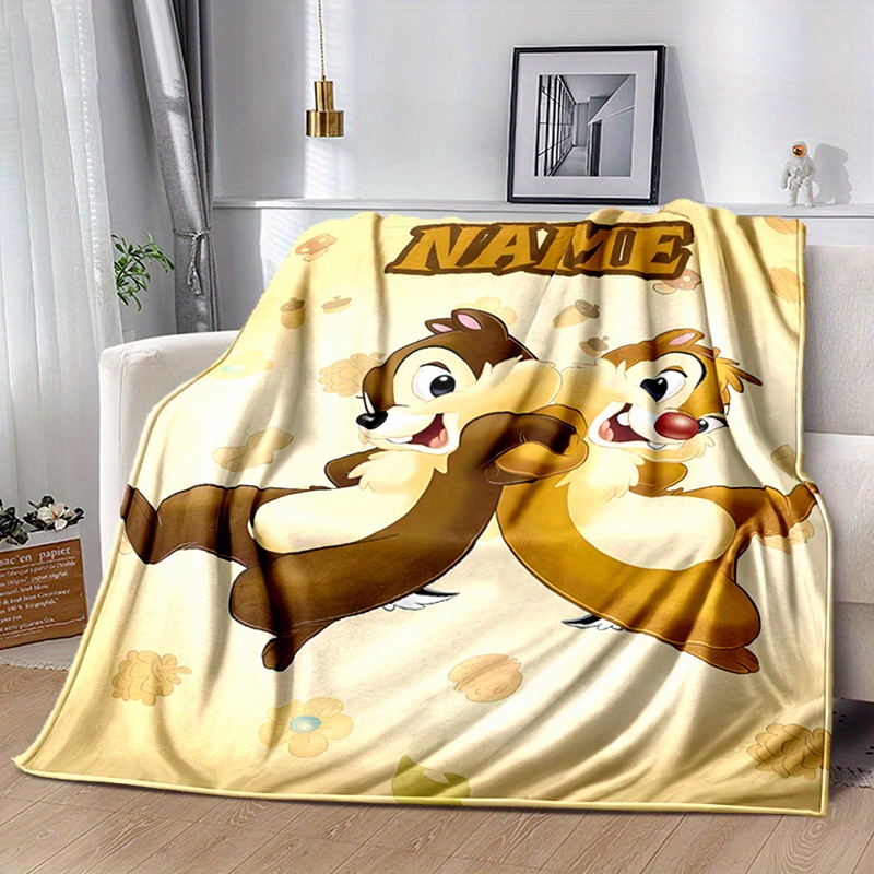 

Personalized Chip & Dale Polyester Throw Blanket - Custom Name, Soft, All-season, Chunky Knit, Machine Washable For Travel, Backpacking & Easter - Uncharged Anime Themed Gift For Bed, Sofa