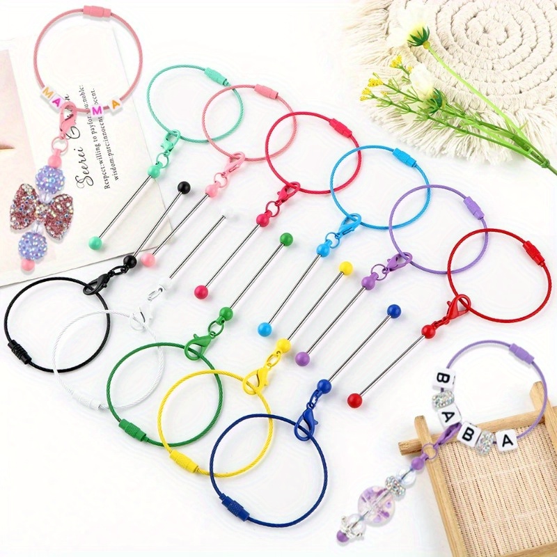 

11pcs Colorful Stainless Steel Wire Rope Bracelet Diy Beadable Keychain Bars Pendant Clasp Connector For Jewelry Making