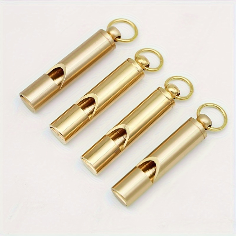 Image of 4pcs Vintage Brass Survival Whistles With Keychain - Durable Metal Emergency Signal For