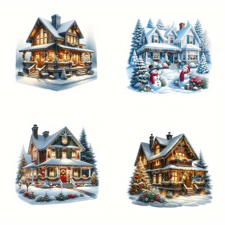 

4 In 1 Christmas House Sticker Set - Double-sided Scratch-resistant Vinyl Stickers For Cars And Motorcycles, Bumpers And Car Body Decorations