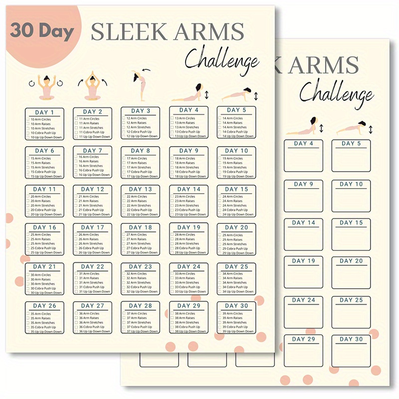 

30 Day Sleek Arms Flip Charts - Set Of 2 Paper Posters For Toned Arms & Muscle Building, 8x10 Inch Unframed Fitness Progress Tracking Sheets