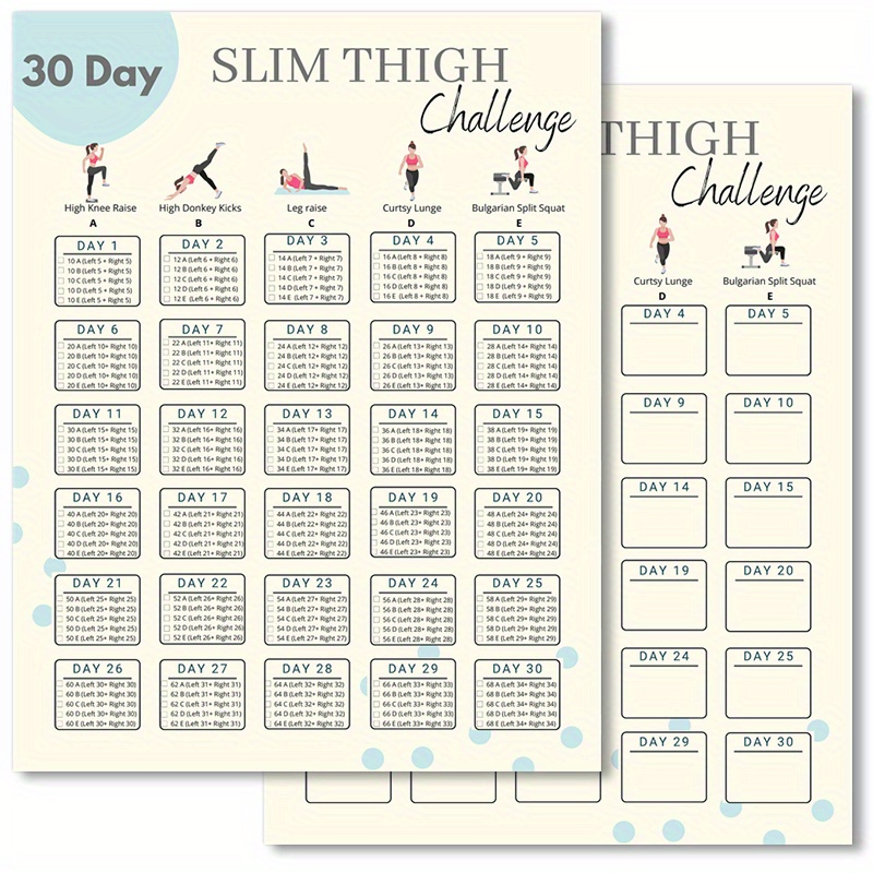 

Challenge Workout Posters - Set Of 2, 8x10 Inch Body Toning Leg Exercises Flip Charts - Fitness Planner For Thigh Slimming & Muscle Building - Paper Exercise Tracking Sheets