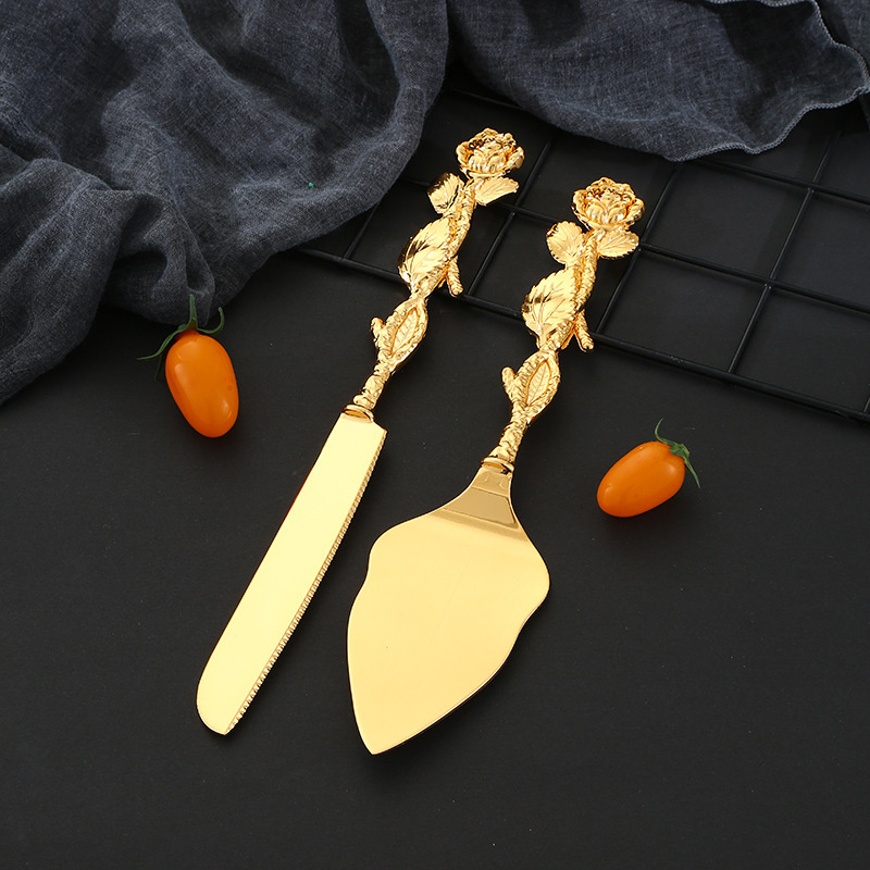 

2 Pieces Of Large Rose Knife And Spatula Combination Rose Knife + Rose Spatula Cake Knife And Spatula Western Tableware Set Western Utensils