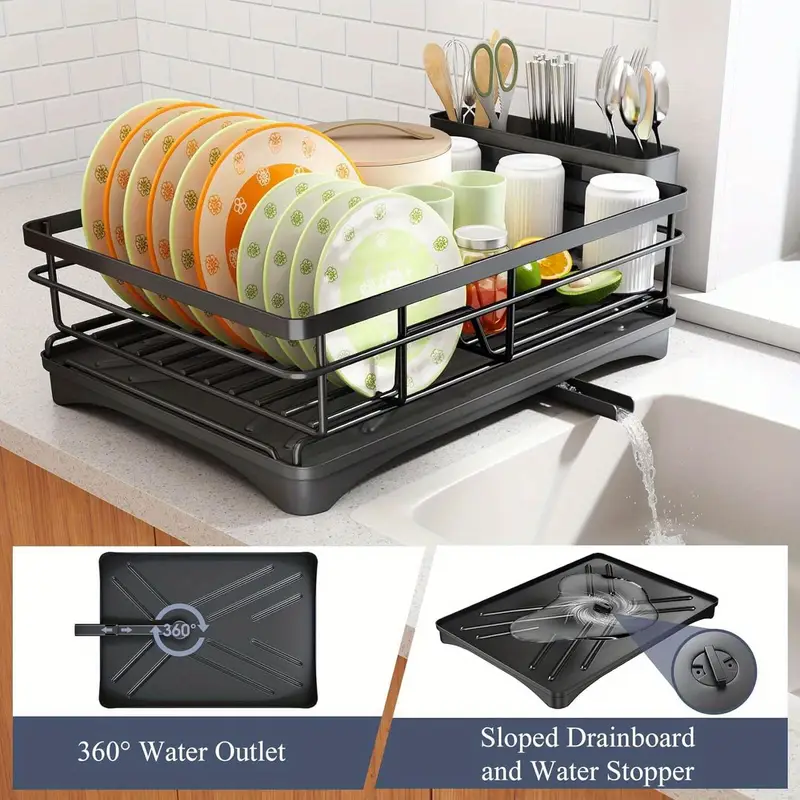 dish drying rack stainless steel dish rack for sink large dish rack with dish drainer with utensil holder for kitchen black Product details 5