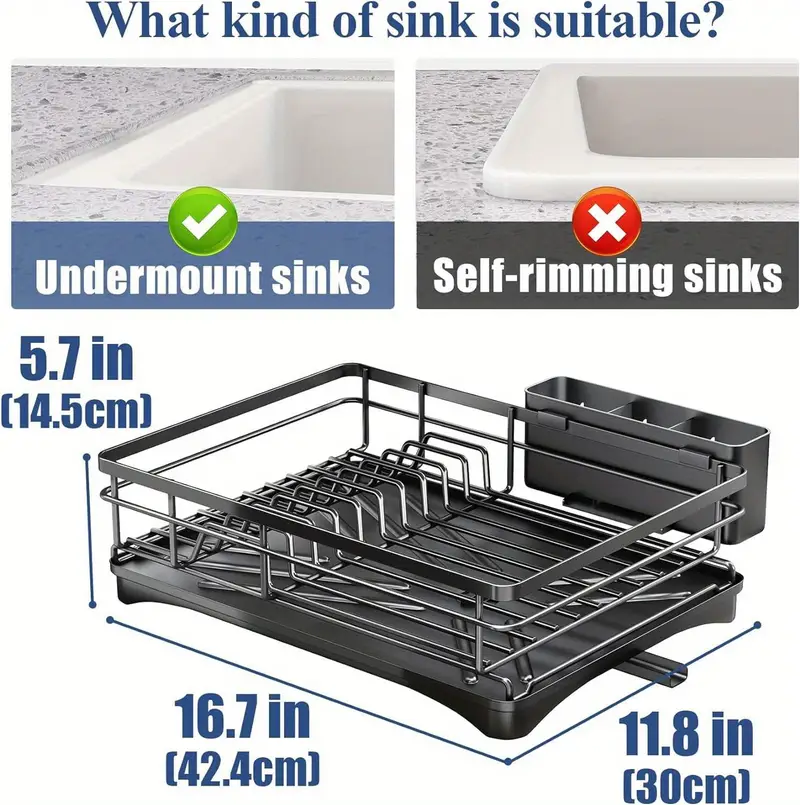 dish drying rack stainless steel dish rack for sink large dish rack with dish drainer with utensil holder for kitchen black Product details 7