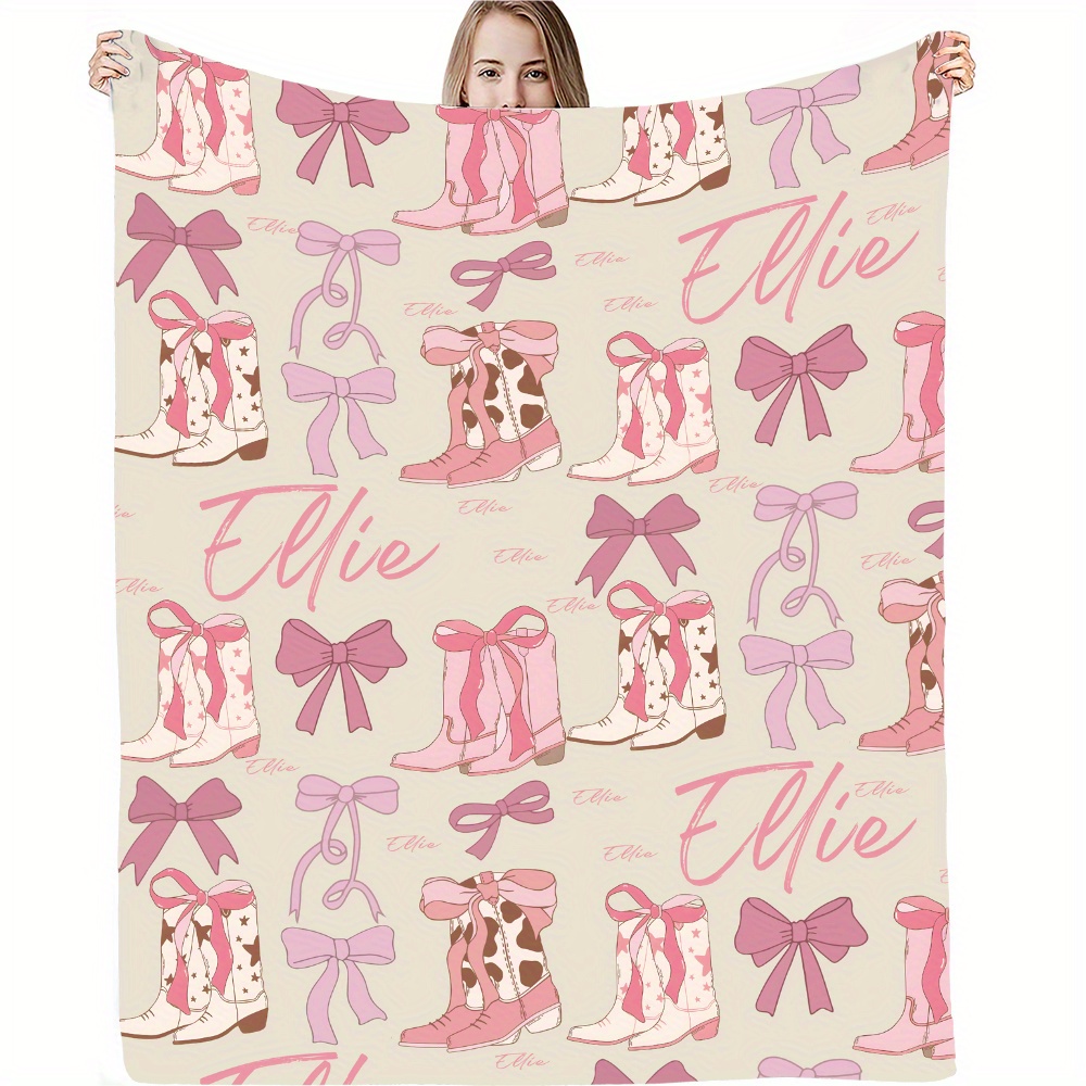 

Personalized Name Blanket With Bow And Boot Print: Soft, Comfortable, And Any Season - In Sizes