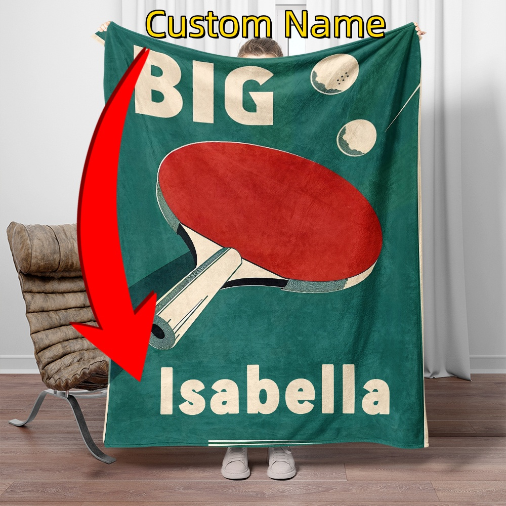 

Custom Name Table Tennis Flannel Throw Blanket - Lightweight, Soft & Warm For Couch, Bed, Travel, Camping - Digital Printed Design