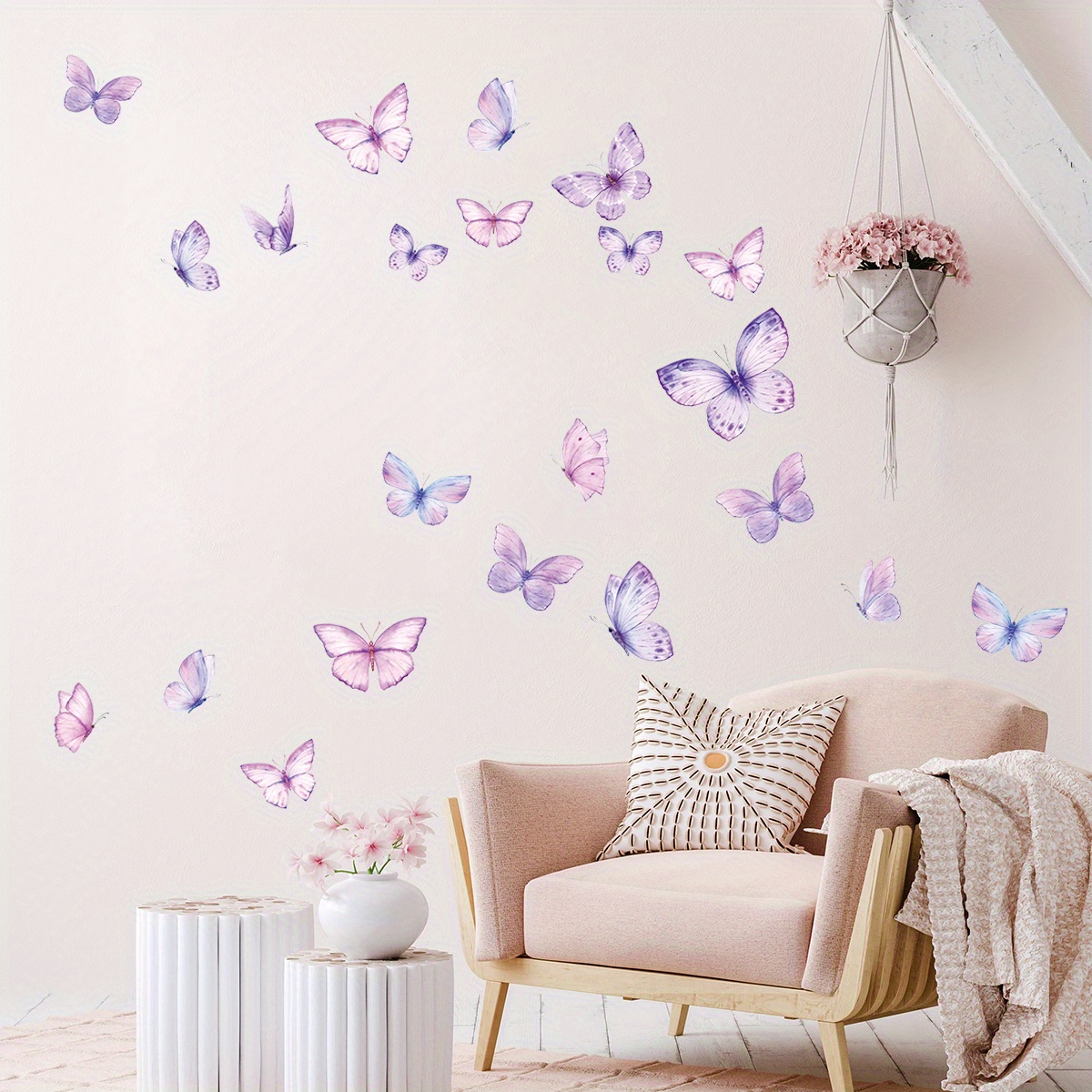Brup Glam Style Watercolor Purple Butterfly Wall Stickers - Polyvinyl Chloride Self-adhesive Animal Decals - Semi-matte Finish Butterfly Patterns For Home Decor, Single Use, No Electricity Required