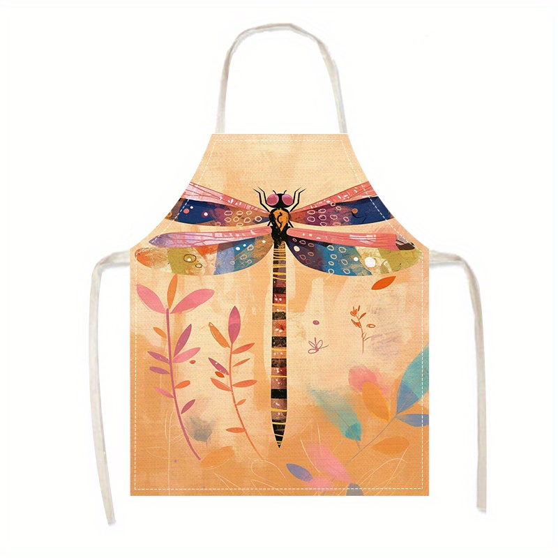 

Artistic Element Dragonfly Print Linen Apron - Kitchen And Restaurant Use