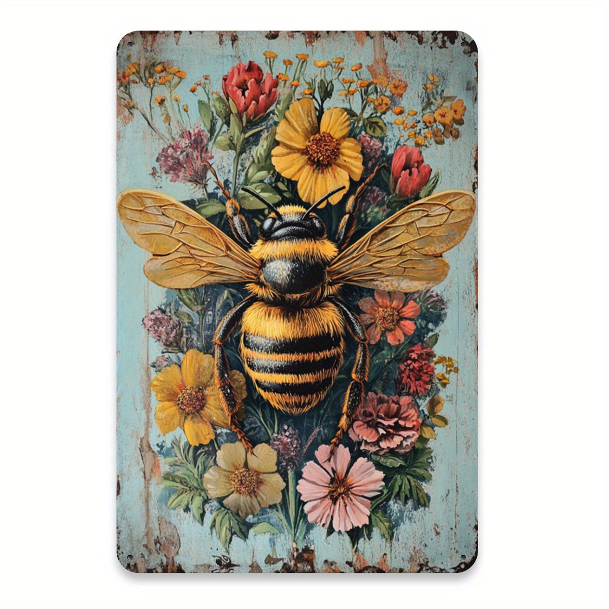 TEMU Panneau Métallique Vintage Abeille et - Art Mural pour Maison, Café, Restaurant, Garage - Plaque Décorative Mesurant 8X12 Pouces