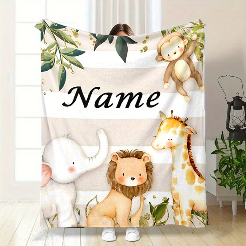 custom name printed blanket cute animal designs personalized soft warm blanket for bed sofa picnic and more   details 0