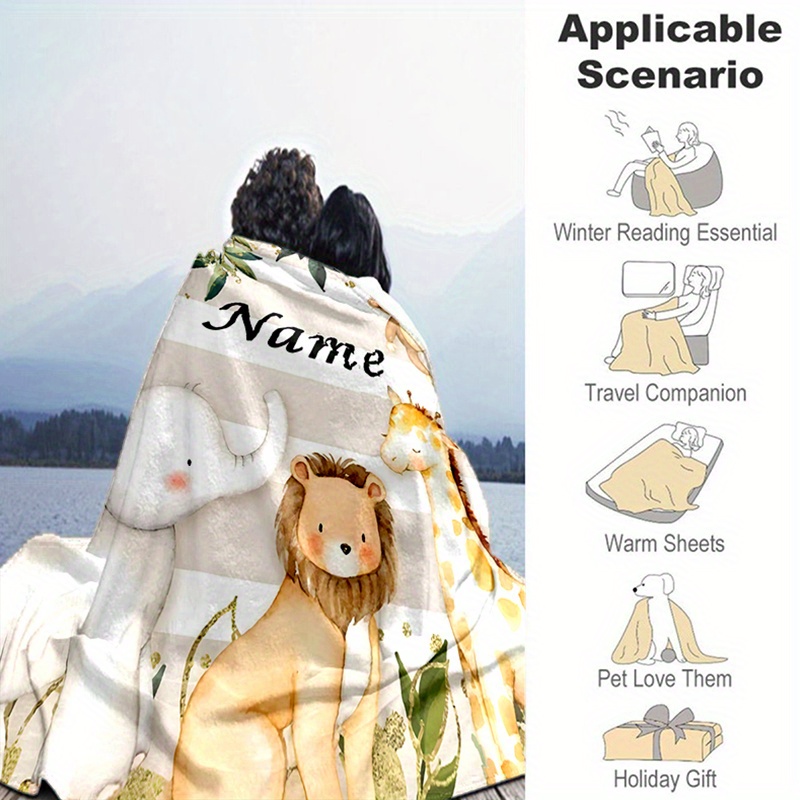 custom name printed blanket cute animal designs personalized soft warm blanket for bed sofa picnic and more   details 1