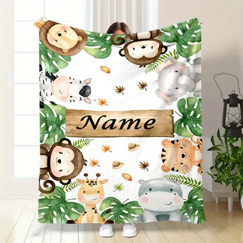 

Personalized Soft & Warm Flannel Blanket With Custom Name - Cute Animal Design, Perfect For Bed, Sofa, Picnic - Ideal Christmas Or Gift