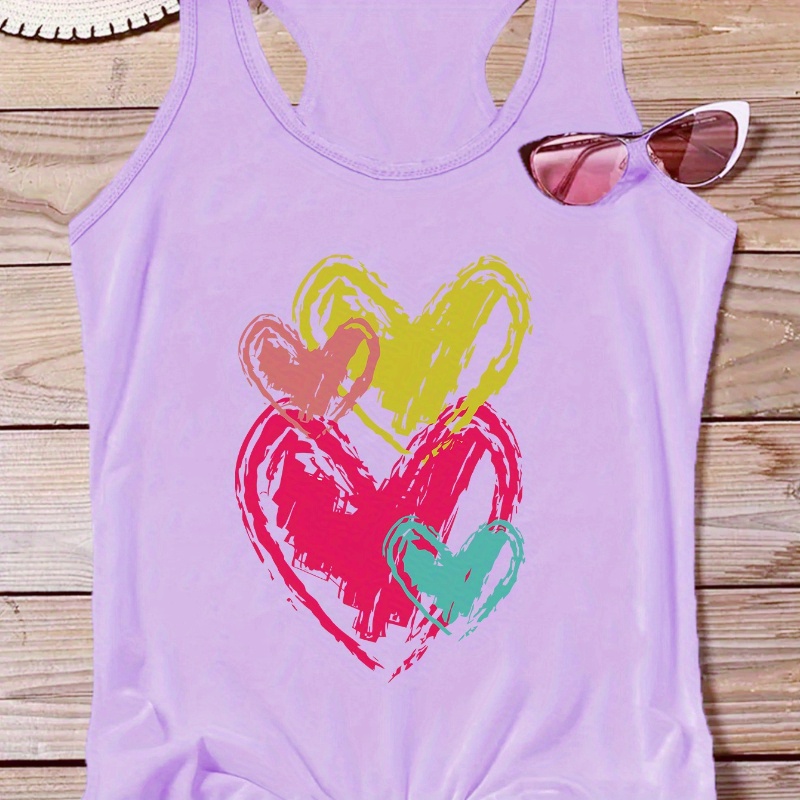 

Plus Size Casual Knit Polyester Top With Heart Pattern, Slight Stretch, Summer Vest Style For Women