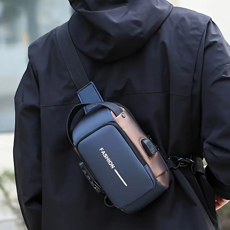 mens small motorcycle chest bag waterproof multifunctional anti theft shoulder bag with usb charging port details 2