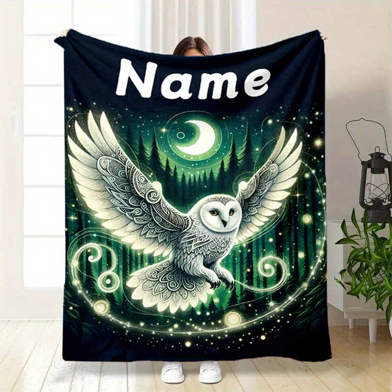 

Personalized Owl- Flannel Blanket Name - , & For , Bed, | For Christmas & Halloween