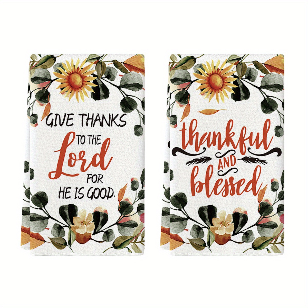 

Sm:)e Leaves Thanksgiving Kitchen Towels Dish Towels, 18x26 Inch And Blessed Decoration Hand Towels Set Of 2