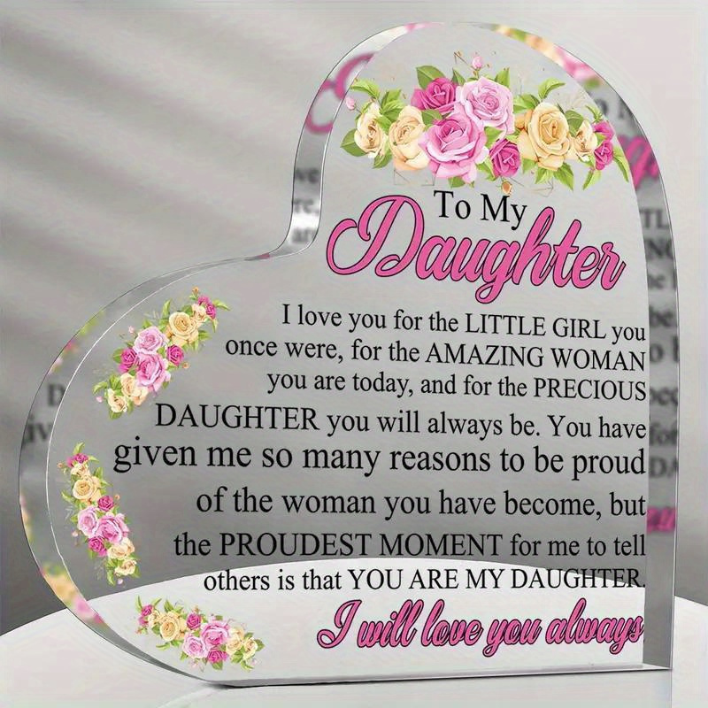 

to My Daughter" Heart Daughters Acrylic Desk Plaque Decor, Girl, Gift For Birthday Graduation Wedding Christmas, Home Decor To Daughter Gifts