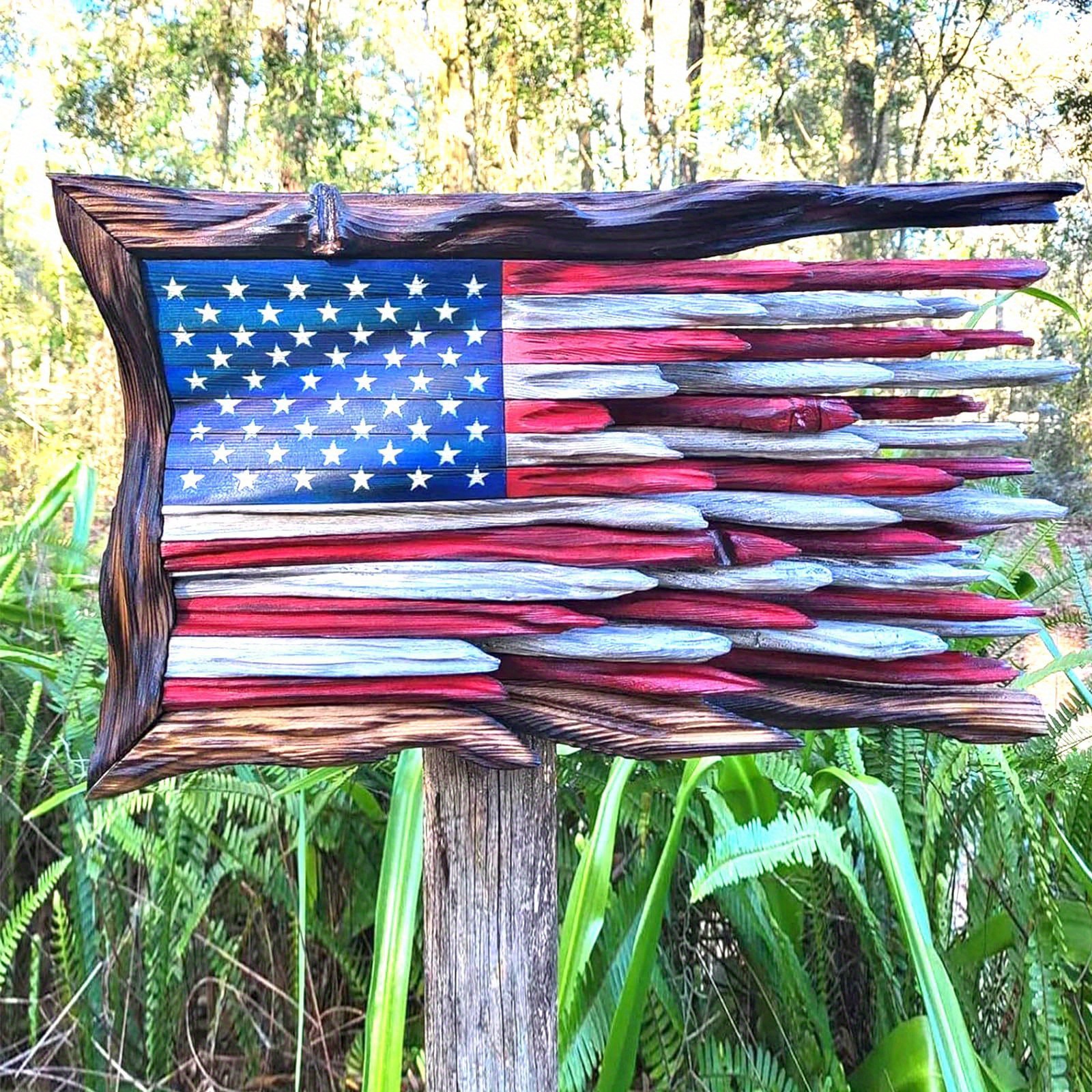 

Tooluck Handmade Us Flag With Cypress Trimtattered American Flag Metal Wall Art 3d Iron Indoor Or Outdoor Wooden Rustic American Flag Hanging