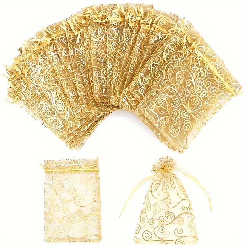 

100pcs Organza Drawstring Bags - Chiffon Pouches For Wedding, Birthday Party Favors And Gift Wrapping With Decorative Ribbon - Holiday Themed Multipurpose Fabric Bags