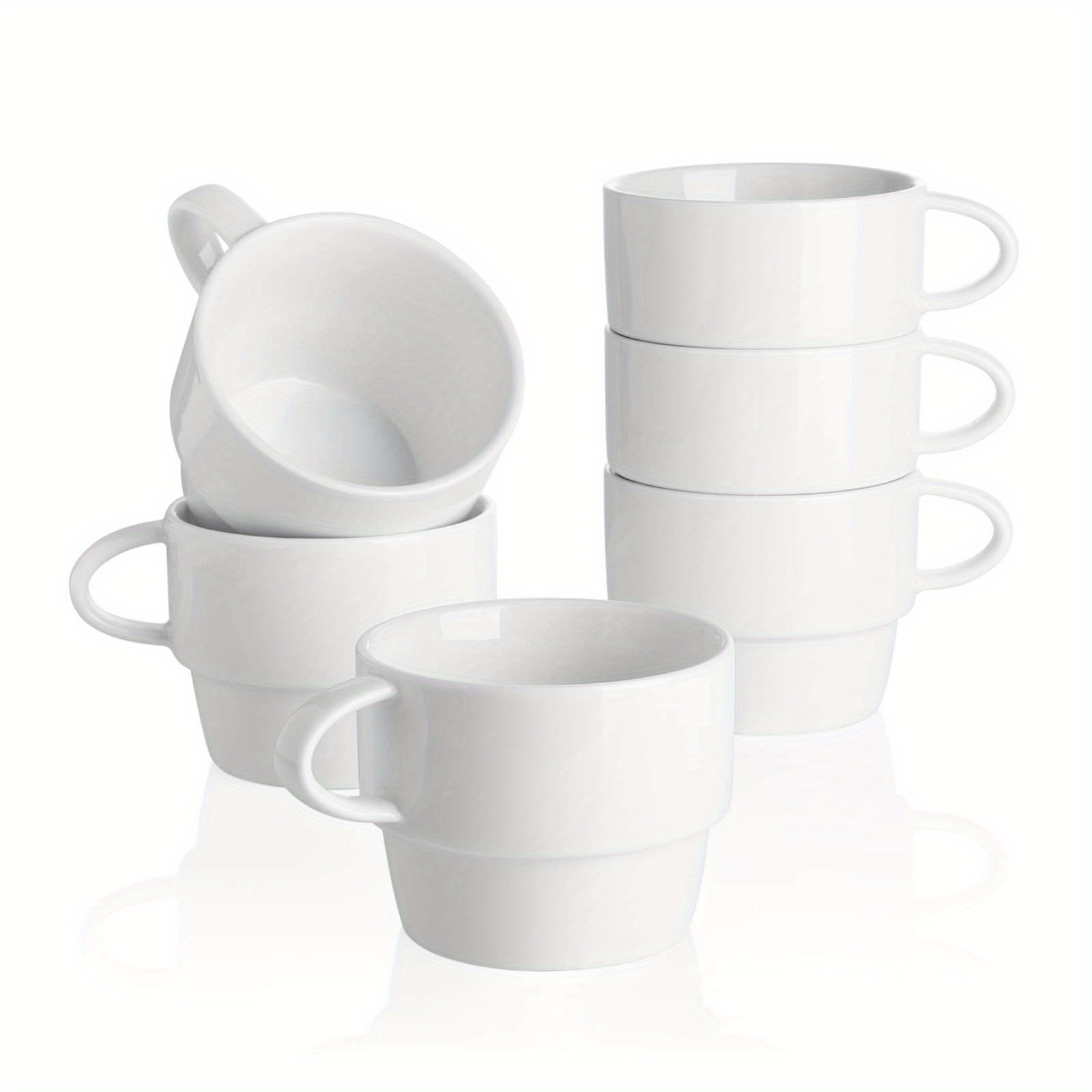 

Sweese Porcelain Latte Cups - Stackable Coffee Cups - 10 Ounce For Drinks, Cappuccino, Mocha And Tea - Set Of 6 - White