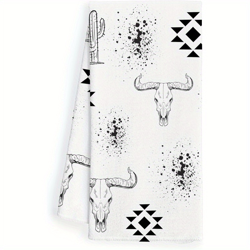 

Western Fantasy Themed Kitchen Towels Set - Woven Polyester Blend, Contemporary Style, Super Soft, Machine Washable, Oblong Dish Cloths & Hand Towels With Cactus & Bull Design - 18 X 26 Inch (1 Set)