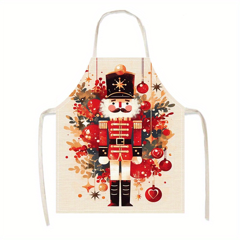 

Christmas-themed Linen Apron - Stain & Oil Resistant, Sleeveless Design For Cooking, Baking, And Kitchen Use