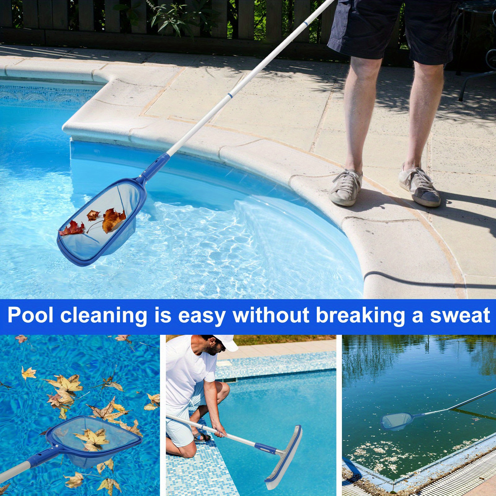 portable swimming pool brush set with 63in adjustable aluminum handle lightweight and     cleaning tiles and pool walls details 4