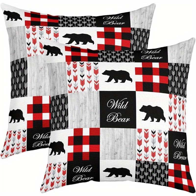 

2pcs Set Bear-themed Throw Pillow Covers 18x18 Inch - Soft & Polyester, Living Room, Bedroom, And Office Decor -