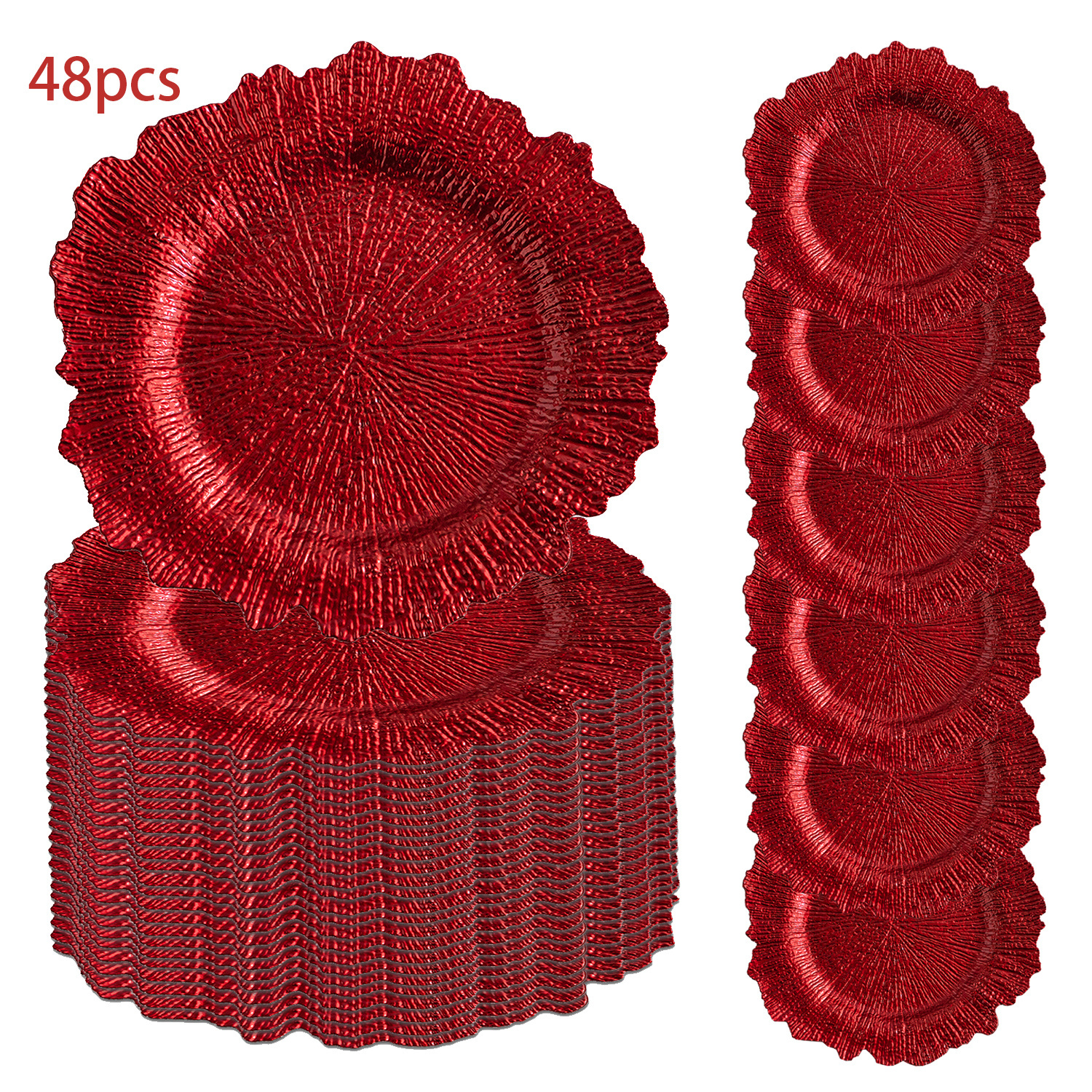 

48pcs, 13inches/ 33cm Red Charger Plates, Thanksgiving, Christmas, Reef Plate For Dinner Plates, Plastic Table For Wedding