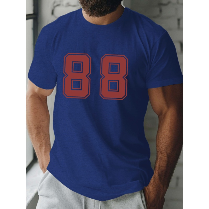 

Men's Casual Blue Graphic T-shirt - Short Sleeve, Summer Polyester Crew Neck Tee