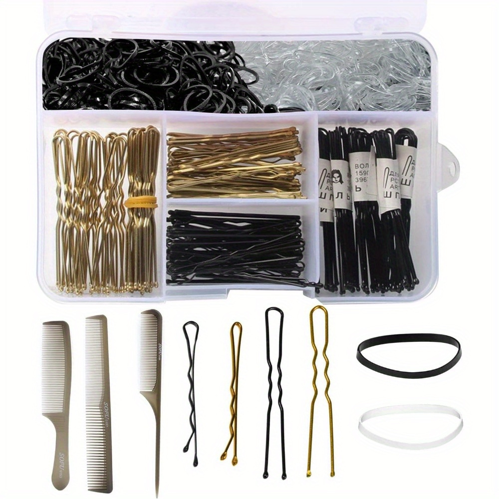 

320 Pcs Pins & Hair Bands Set Including U Shape Hairpins, 120 Pcs Hair Bands Pins And 3 Hair Combs With Storage Box.