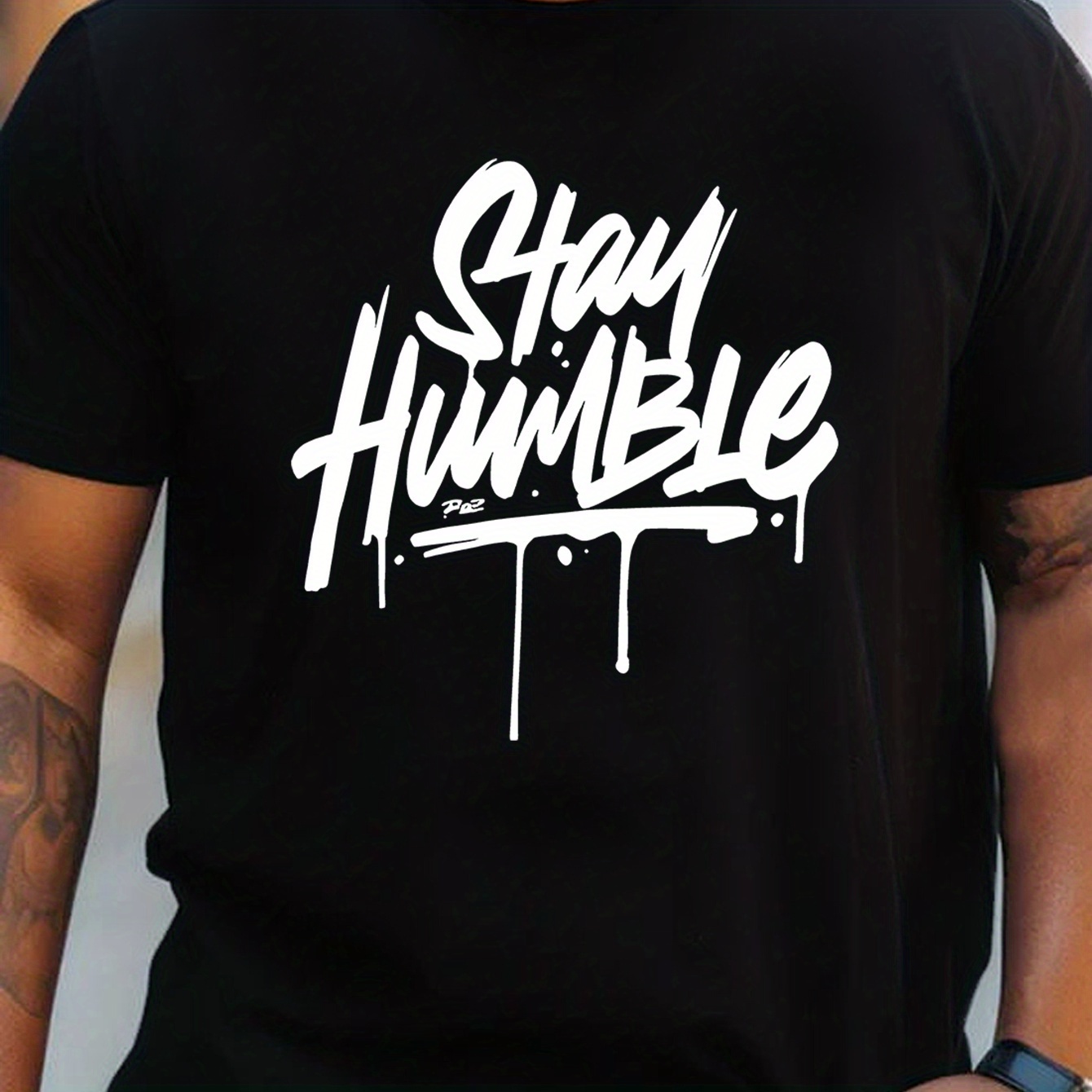 

1 Pc, 100% Cotton T-shirt, Plus Size Mens Stay Humble Graphic Tee - Lightweight Summer Fashion - Durable Short Sleeves For Outdoor Adventures