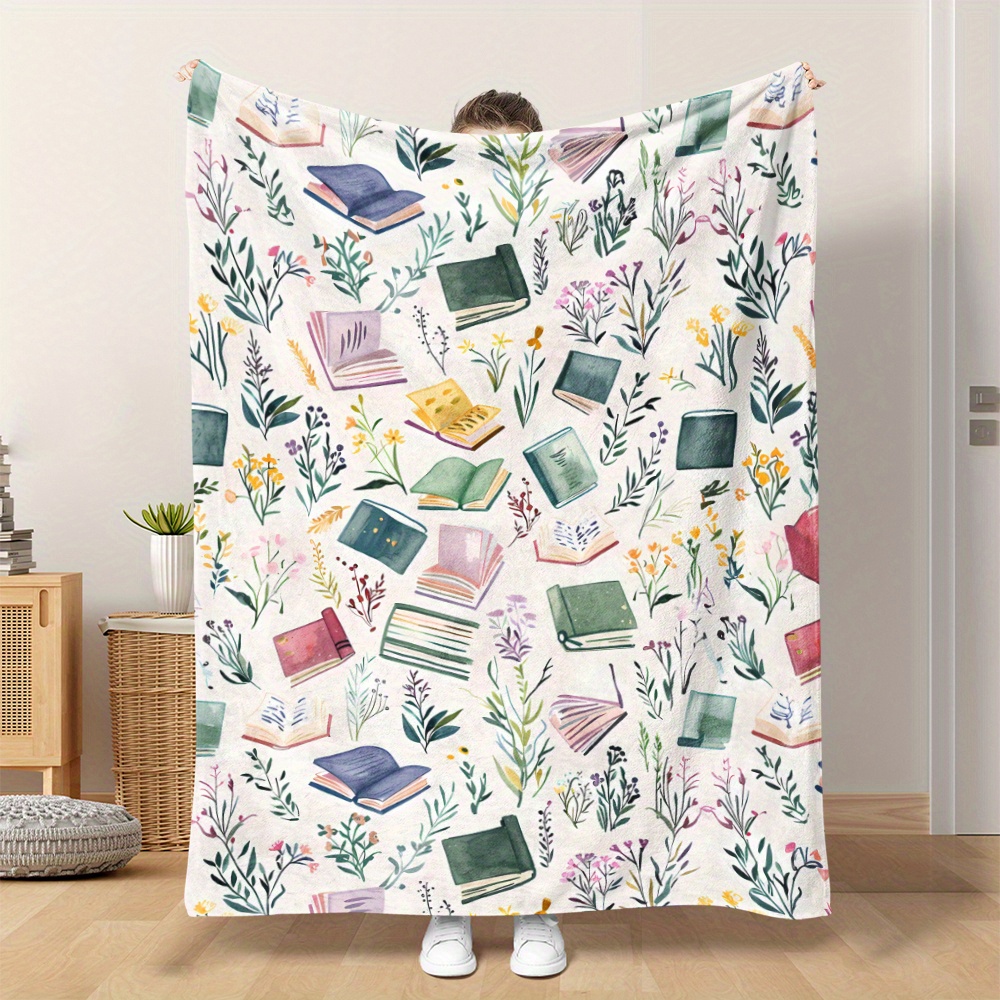 

Couverture en flanelle tricotée - numérique, % polyester, motif aquarelle de livres et de fleurs , matelassée, douce et chaude pour toutes les , pour , , les et