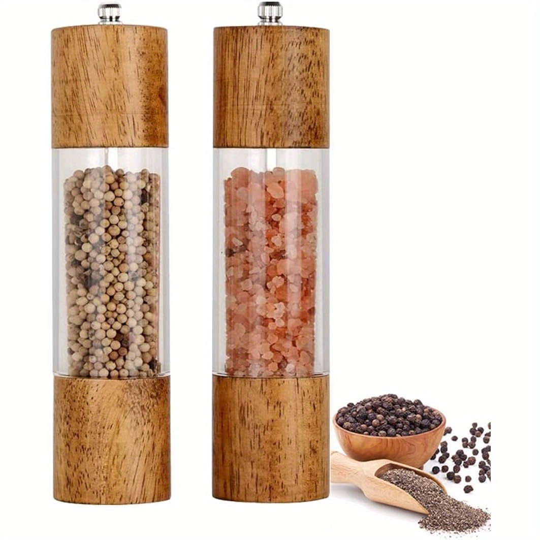 (set Of 2) Wooden Salt And Pepper Mills, Adjustable Grinders For Coarse And Fine Grinding, 8-inch Pepper And Salt Shakers