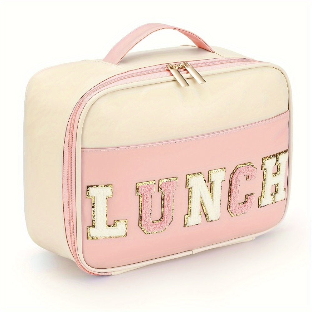 

Lunch Bag For Women Insulated For Men Pu Leather Small Office Work Lunch With Chenille Letters Leakproof Freezable Cooler Reusable Portable Box