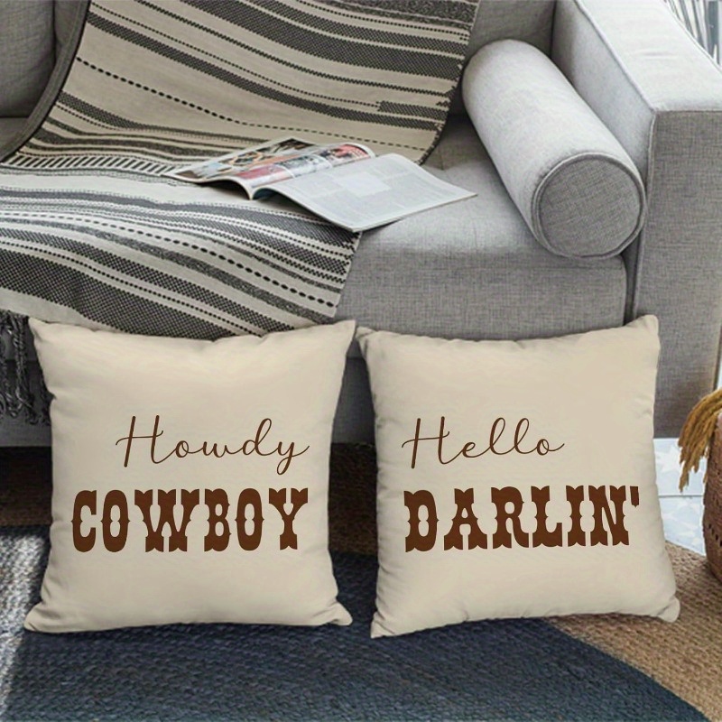 

4pcs Western Cowboy Throw Pillow Covers Set, 18x18 Inches - Soft Polyester, , No Battery Needed - Living Room, Bedroom, Office & Dining Decor | Ideal Gift For Birthdays & Holidays