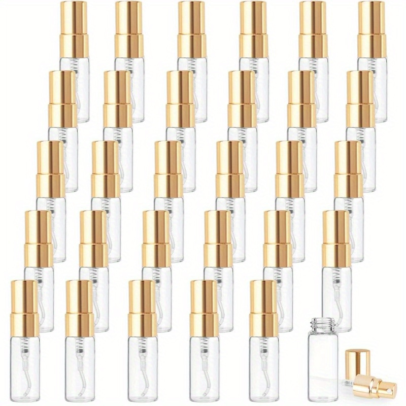 

30pcs 3ml Mist Atomizer Glass Bottles With Golden Lids - Refillable, Vials For Perfume & Scent Samples, Bps-free