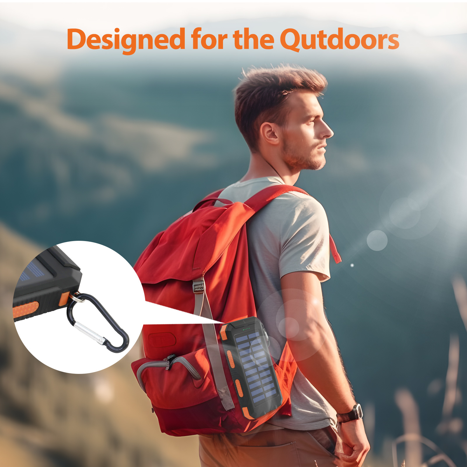 

20000mah Solar Charger Power Bank Fast Charging With Compass, Hanger And Led Flashlight For Field Operations, Camping, The Favorite For Outdoor Lovers