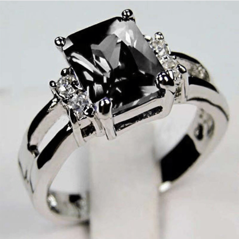 

1pc Purple Black Rectangular Zirconia On Both Sides Hollowed Out 925 Silver Plated Fashion Ring For Women