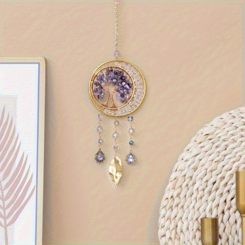 TEMU 1pc, Life Tree And Sun Catcher: Bohemian Home Decoration For Windows - Featherless, No Batteries Required, Ideal For Halloween - Natural