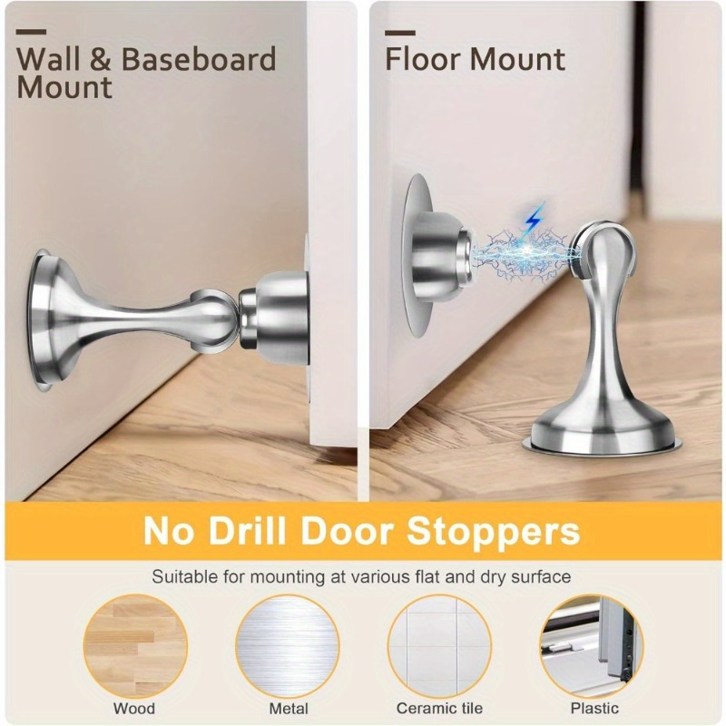 

Magnetic Door Stoppers: Polished Stainless Steel, Wall & Floor Mount, , With Adhesive, - Office Furniture Accessories