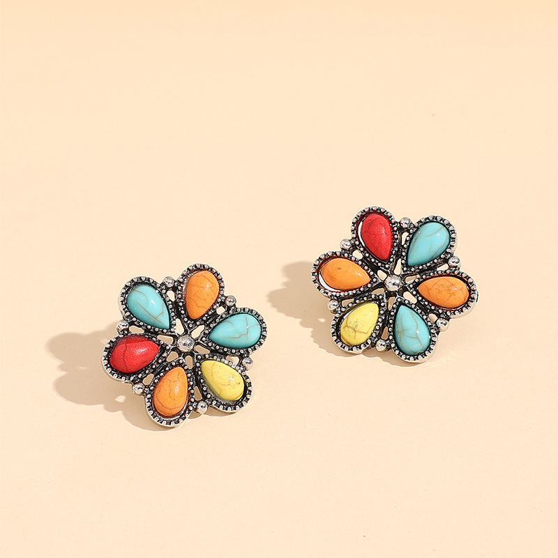 TEMU 1 Pair Bohemian Style Colorful Flower Stud Earrings Jewelry Party Gift Perfect Fashion Jewelry Additions For Daily Wear