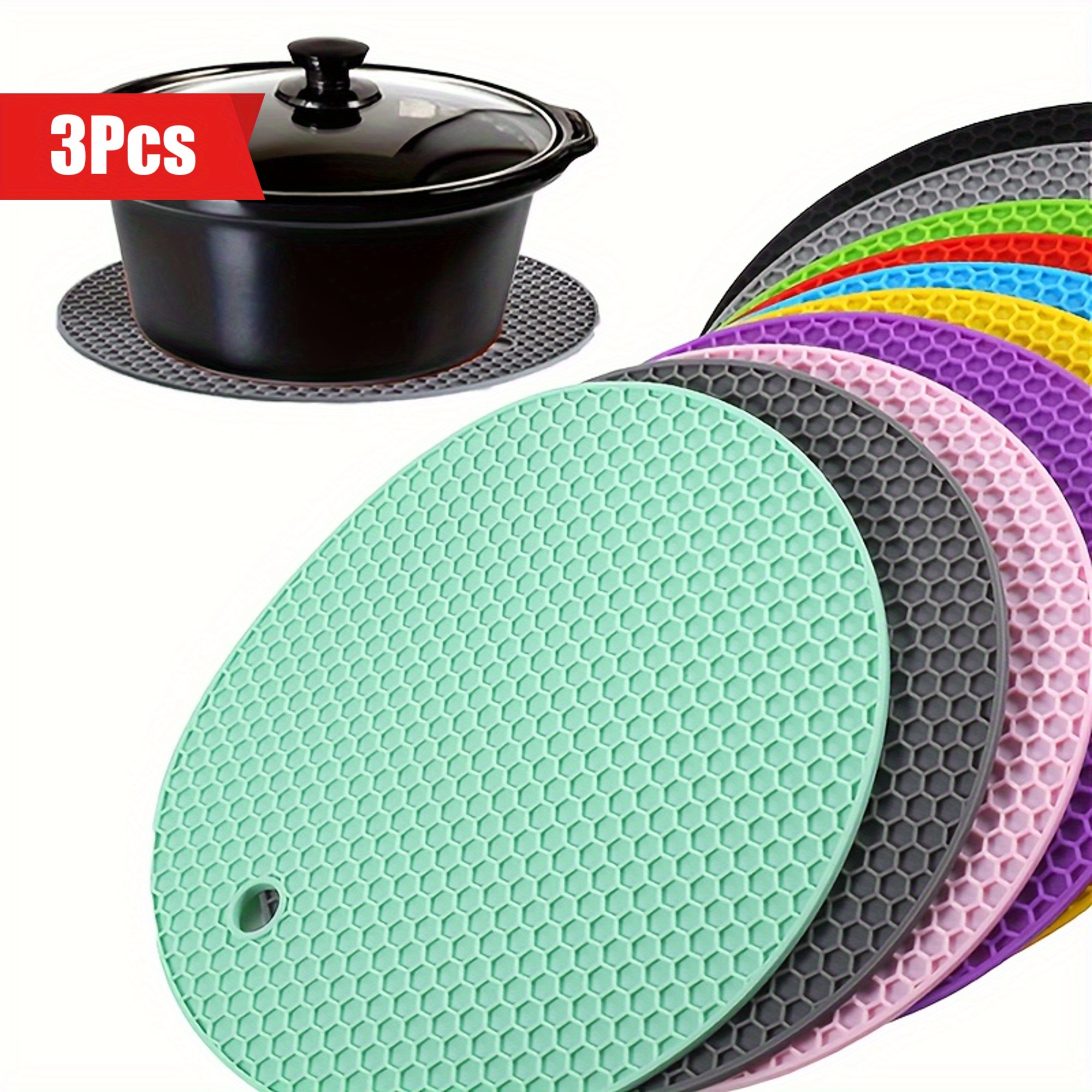 

3pcs Silicone Insulation Pads Set - Multiuse Heat Resistant Non-slip Kitchen Mats For Can Openers, Placemats, Teapot, Spoon Rest, Coasters - Durable Uncharged Kitchen Tools For Eid Al-adha