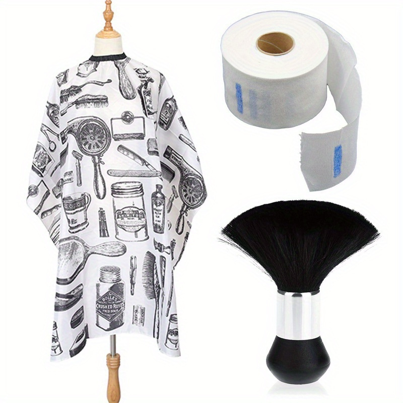 Image of Premium Hairdressing Apron And Hair Brush Set - Dustproof, Easy To Clean, Includes Hair Apron, Neck Brush, Disposable - Ideal For Salon And Home Use