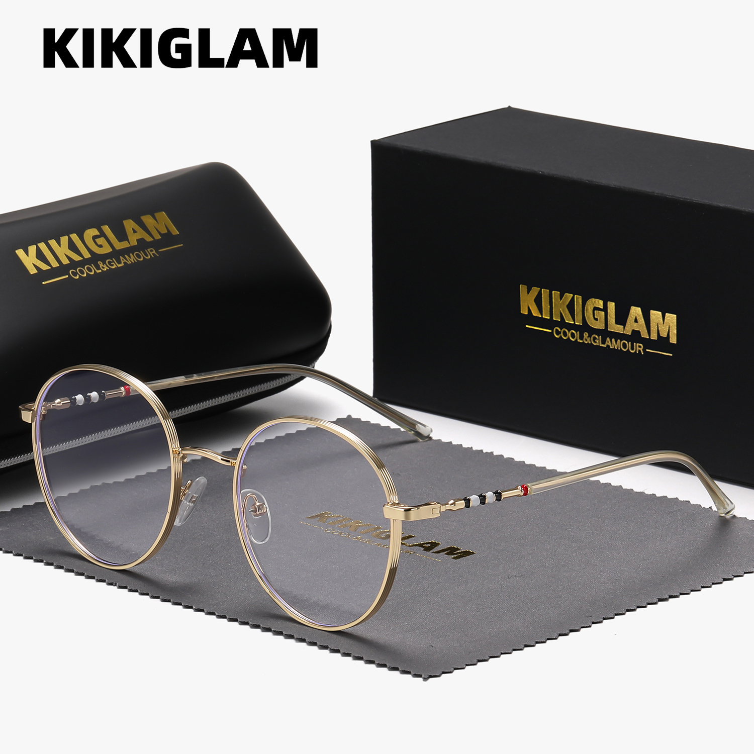 

Kikiglam Non-prescription Glasses - Full Rim With Ac Anti-blue Light Lenses, Trendy Metal , Includes Case - Unisex Fashion Eyewear