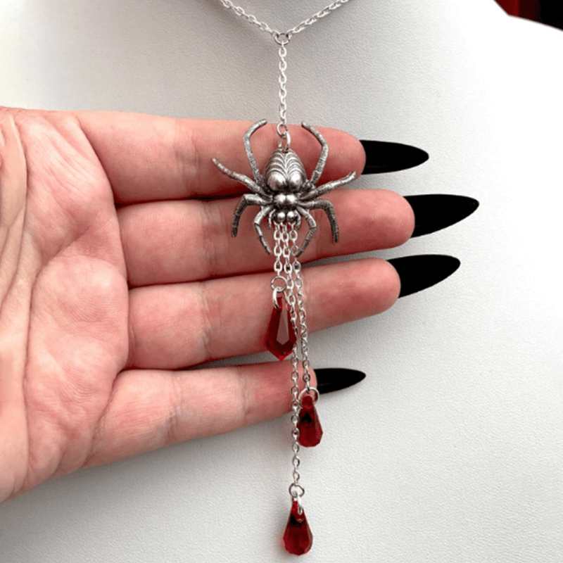 

1pc Exquisite Spider Spitting Animal Tassel Vintage Gothic Style Stainless Steel Silvery Pendant Necklace Women Daily Gift Party