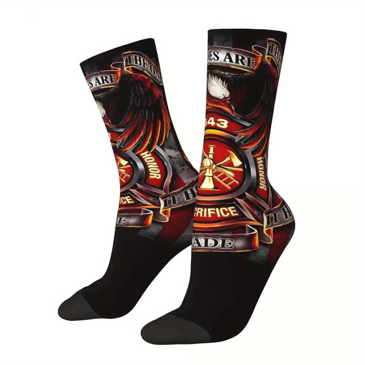 

Firefighter Eagle Pattern 1 Pair Men's Mid-calf Crew Socks, Comfy Casual Sports Socks For Basketball Running