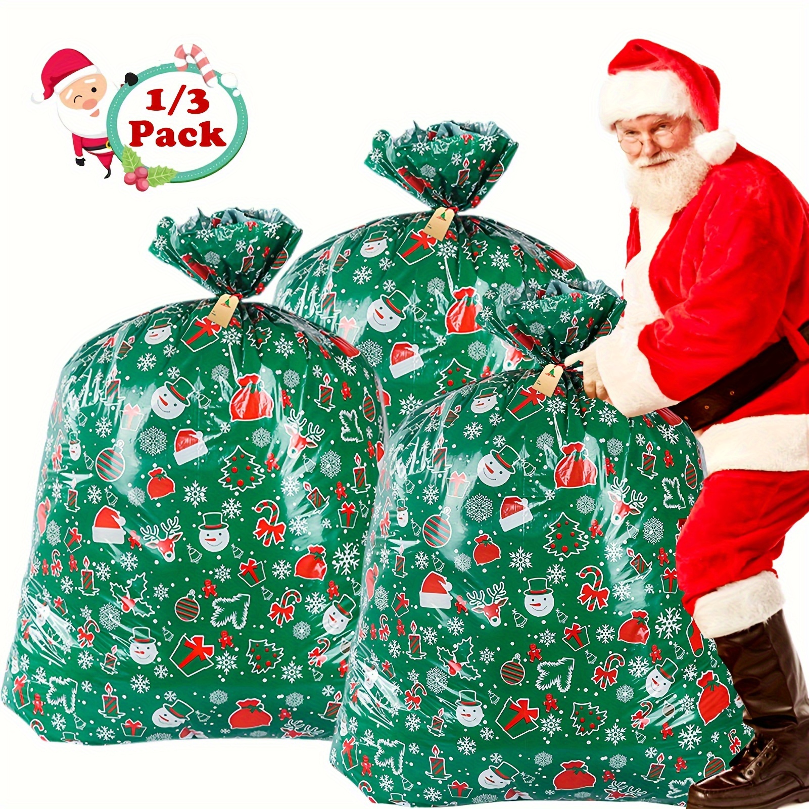 

3pcs Christmas Gift Bags - 56"x36", Includes & String, For Presents &